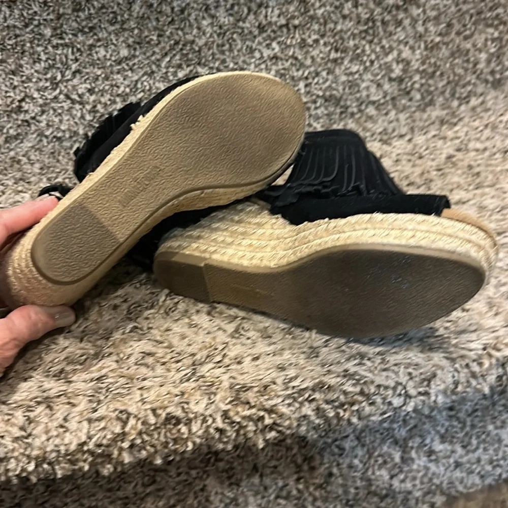 Minnetonka Black Fringe Sandals for Women